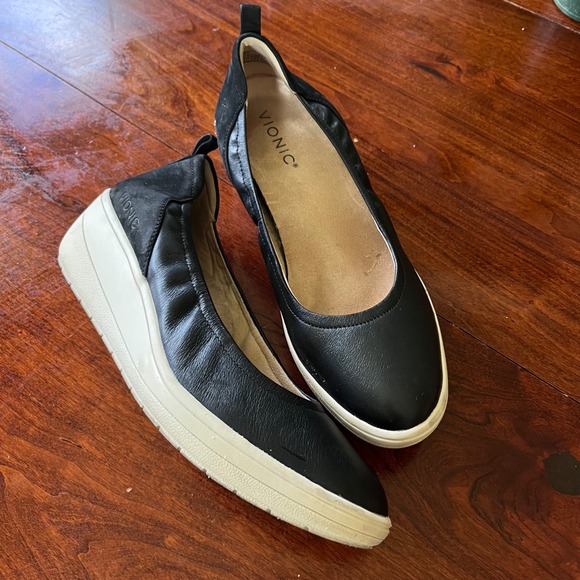 Vionic Shoes - Vionic Jacey Black Leather Suede Wedge Slip On Sneakers Womens Size 9 Orthotic